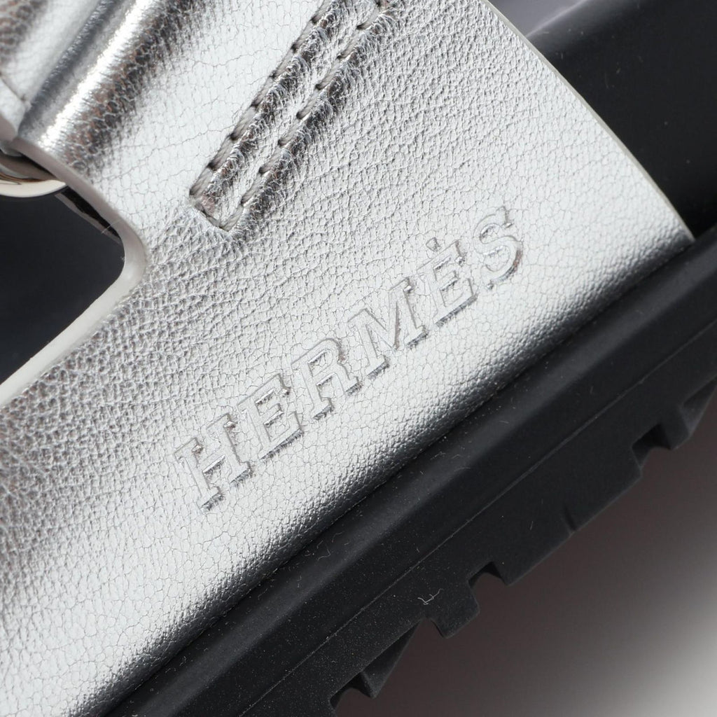 Hermes Sandals Chypre Silver Leather — view 7