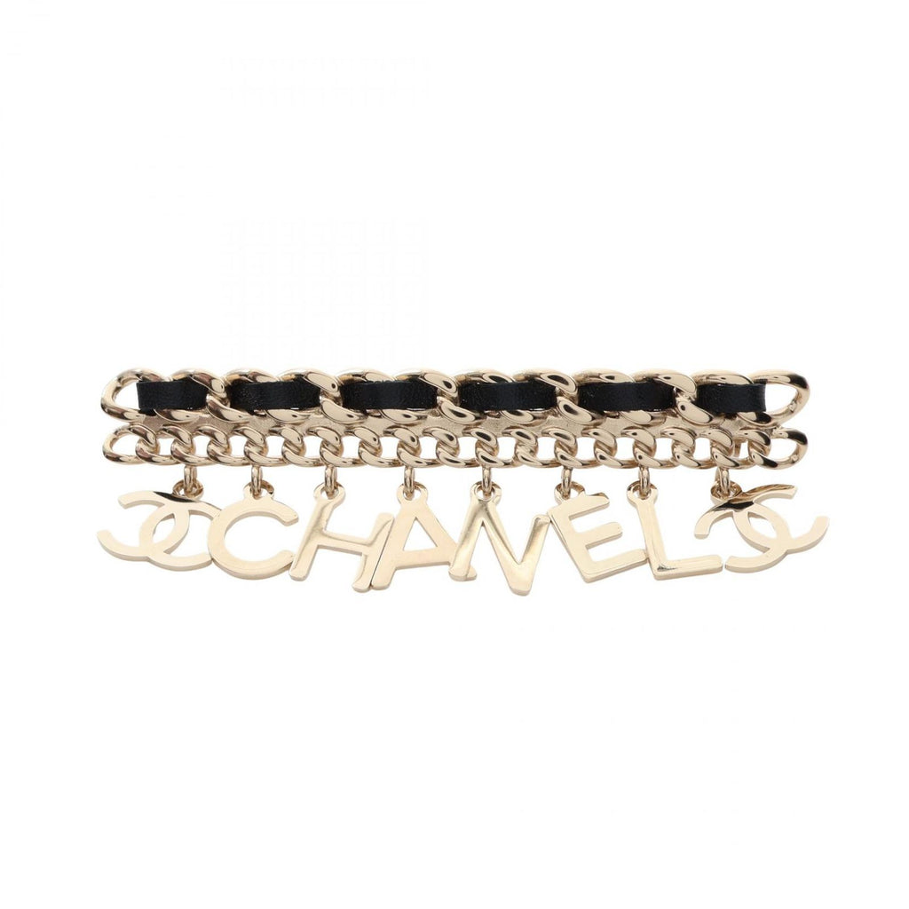 Chanel Brooch Logo Chain Leather