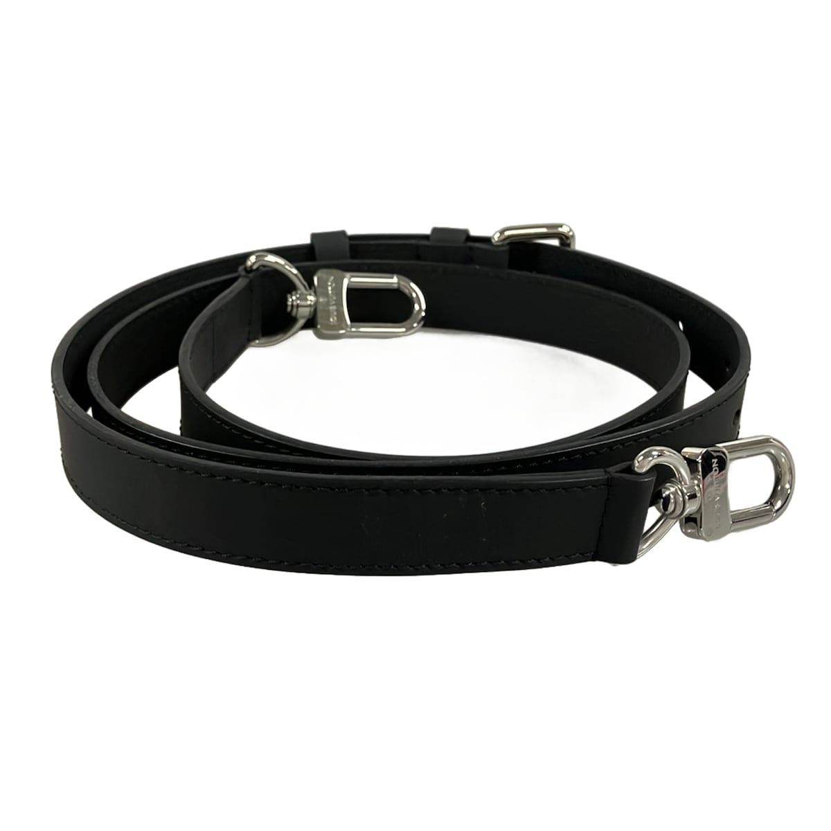 Louis Vuitton Shoulder Strap Black Silver 9 Levels Adjustable Matte Leather