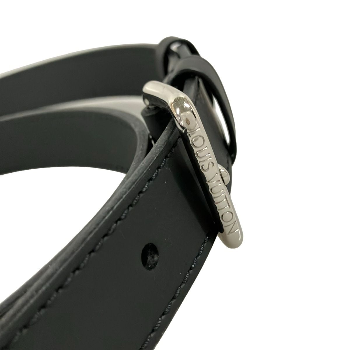 Louis Vuitton Shoulder Strap Black Silver 9 Levels Adjustable Matte Leather — view 3