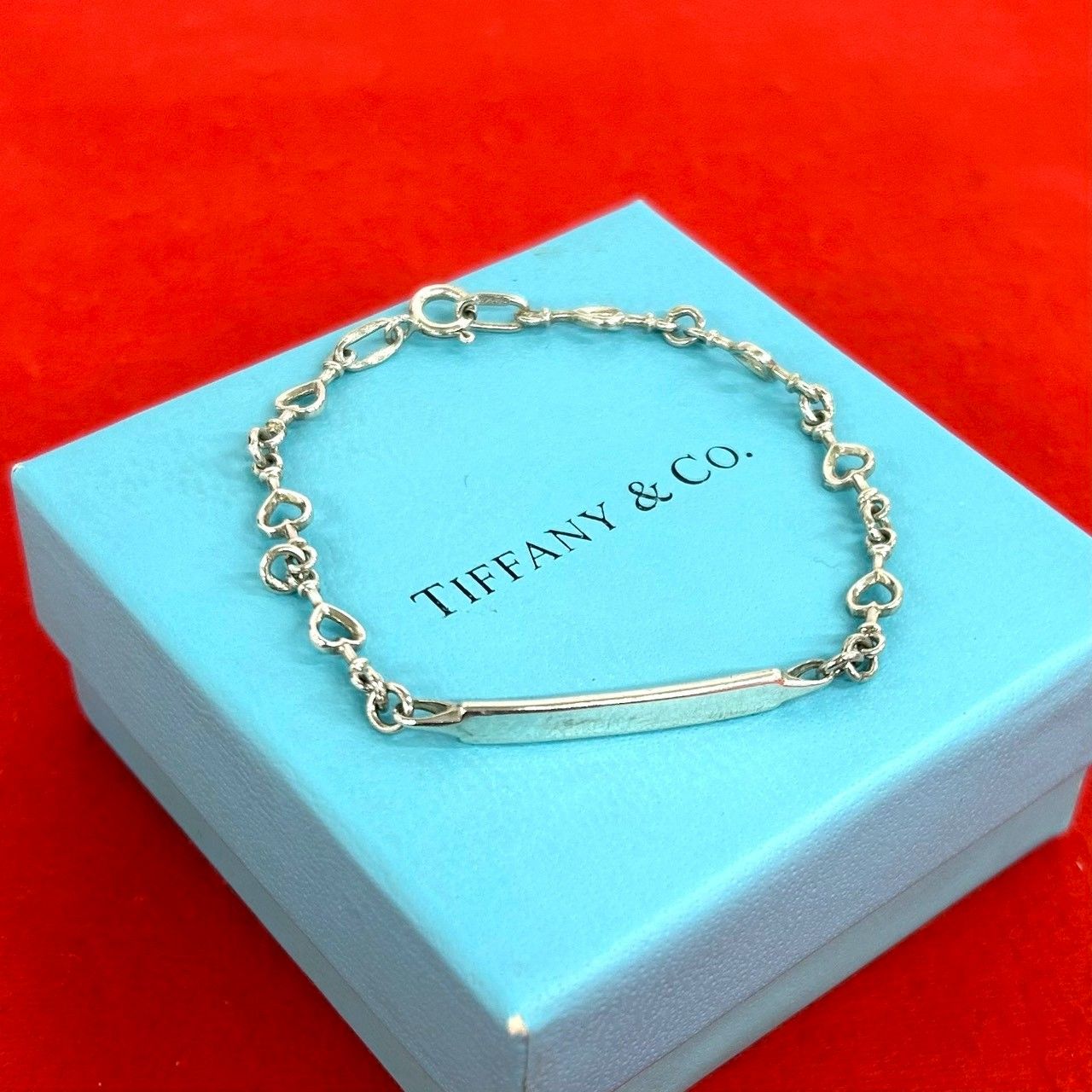 Tiffany & Co Vintage Heart Link ID Bracelet 925 Sterling Silver