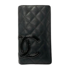 Chanel Wallet Cambon Line Black Silver Leather Lambskin