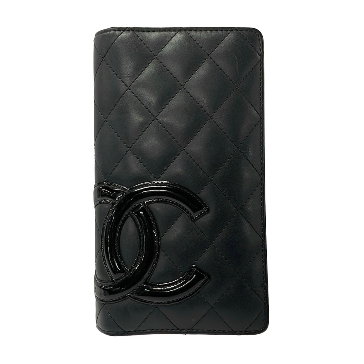 Chanel Wallet Cambon Line Black Silver Leather Lambskin