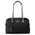Prada Chain Shoulder Bag Triangle Logo Quilted Nylon Black