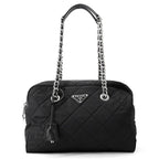 Prada Chain Shoulder Bag Triangle Logo Quilted Nylon Black