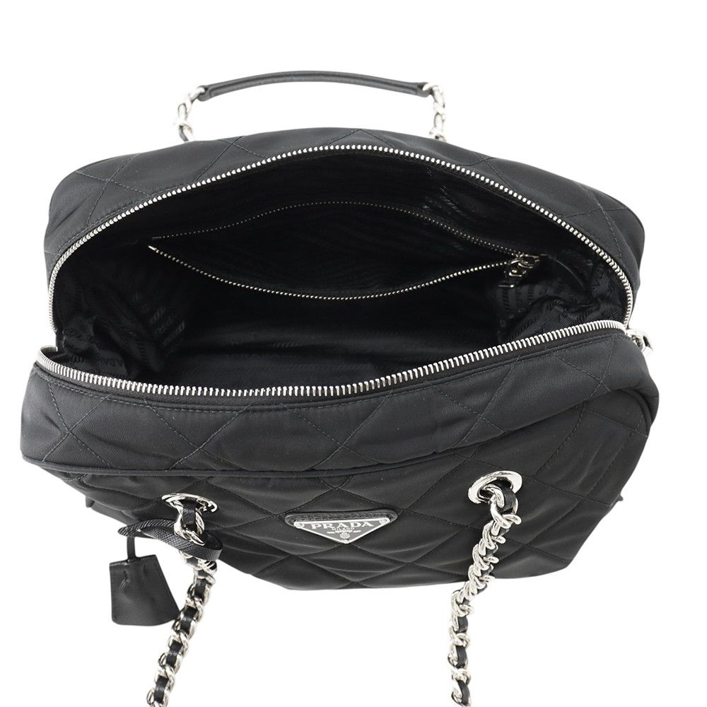 Prada Chain Shoulder Bag Triangle Logo Quilted Nylon Black — view 5