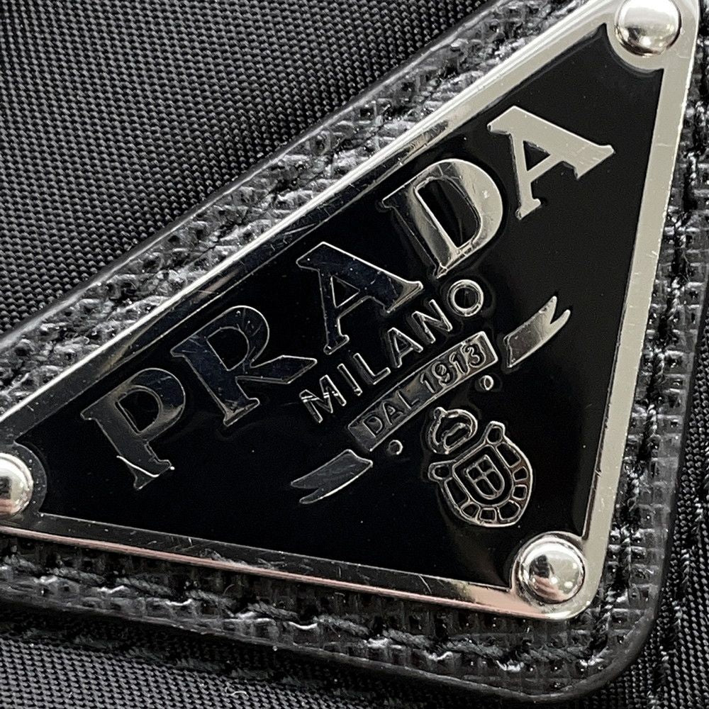 Prada Chain Shoulder Bag Triangle Logo Quilted Nylon Black — view 8