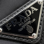 Prada Chain Shoulder Bag Triangle Logo Quilted Nylon Black — view 8
