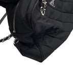 Prada Chain Shoulder Bag Triangle Logo Quilted Nylon Black — view 7