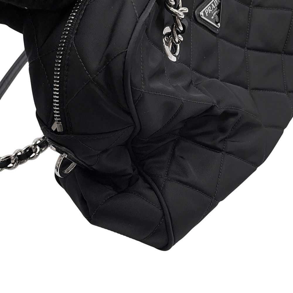 Prada Chain Shoulder Bag Triangle Logo Quilted Nylon Black — view 7