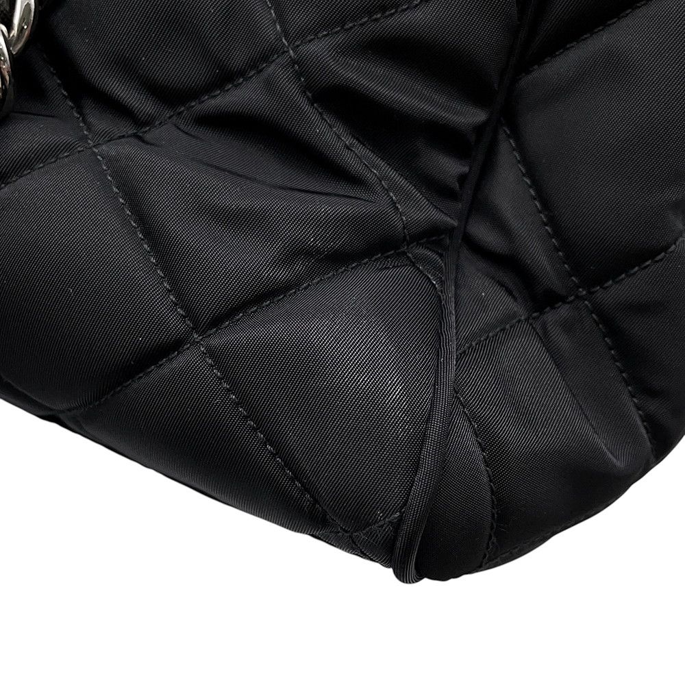 Prada Chain Shoulder Bag Triangle Logo Quilted Nylon Black — view 6