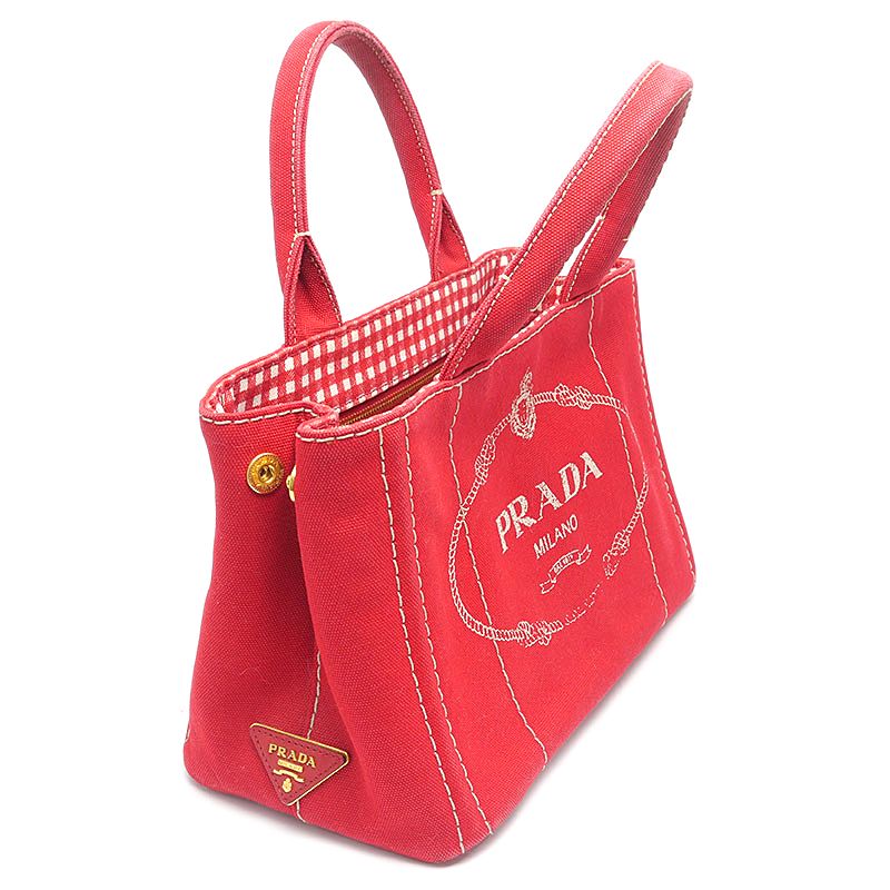 Prada Canapa Mini 2-Way Tote Red Gingham Check — view 2