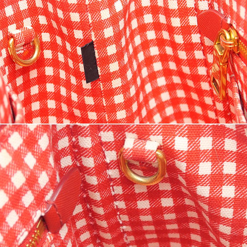 Prada Canapa Mini 2-Way Tote Red Gingham Check — view 9