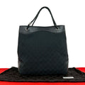 Gucci GG Canvas Pattern Leather Tote Shoulder Bag Black