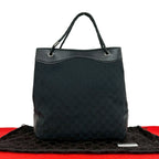 Gucci GG Canvas Pattern Leather Tote Shoulder Bag Black