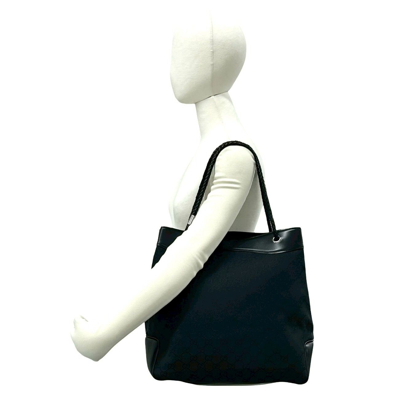 Gucci GG Canvas Pattern Leather Tote Shoulder Bag Black — view 2