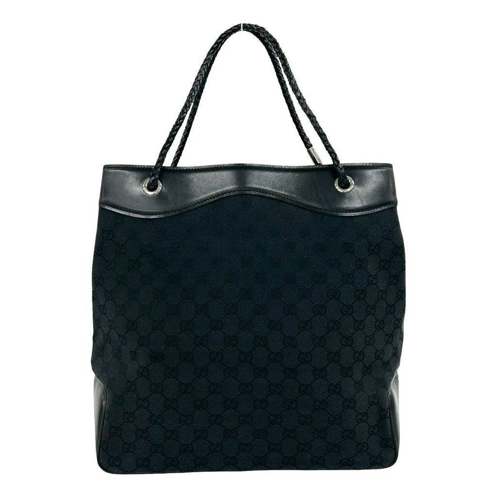 Gucci GG Canvas Pattern Leather Tote Shoulder Bag Black — view 3