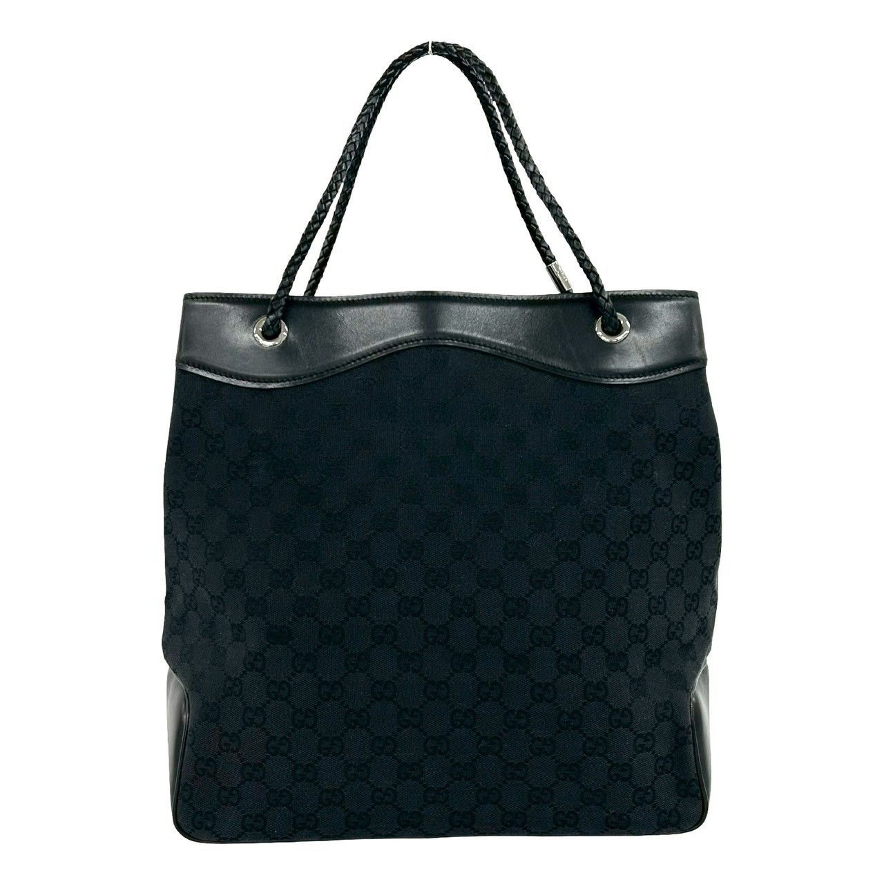 Gucci GG Canvas Pattern Leather Tote Shoulder Bag Black — view 3