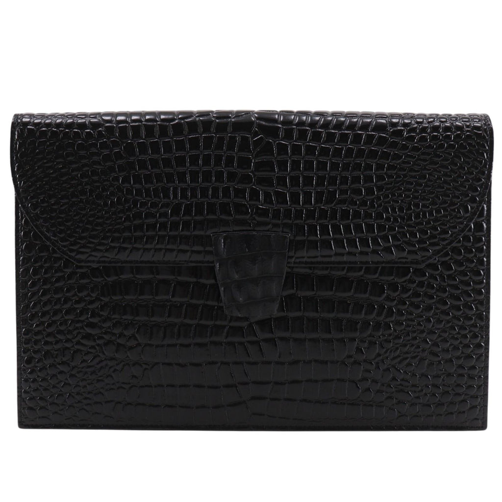 Saint Laurent Clutch Embossed Leather Black