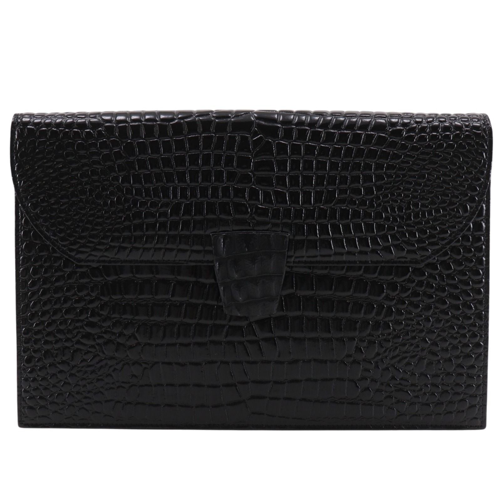Saint Laurent Clutch Embossed Leather Black