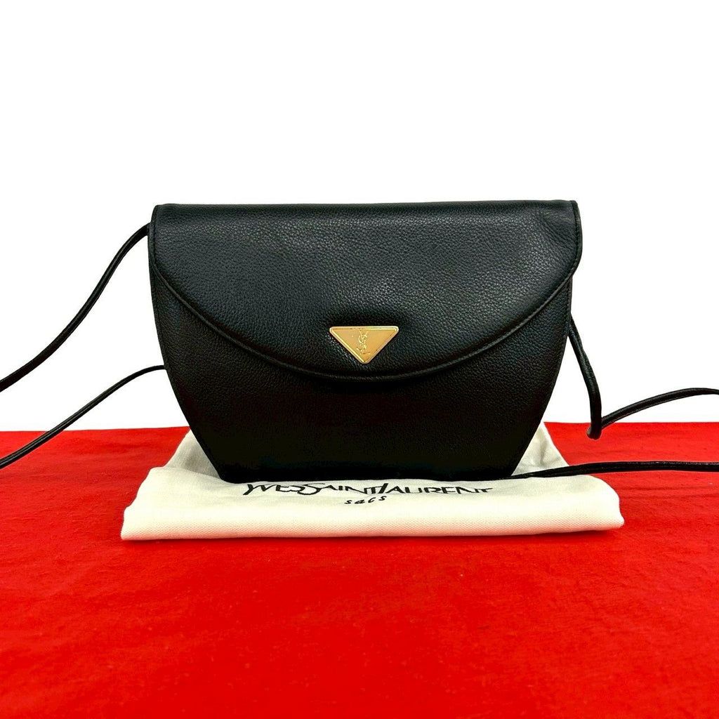 Saint Laurent Vintage YSL Logo Leather Mini Shoulder Bag Black