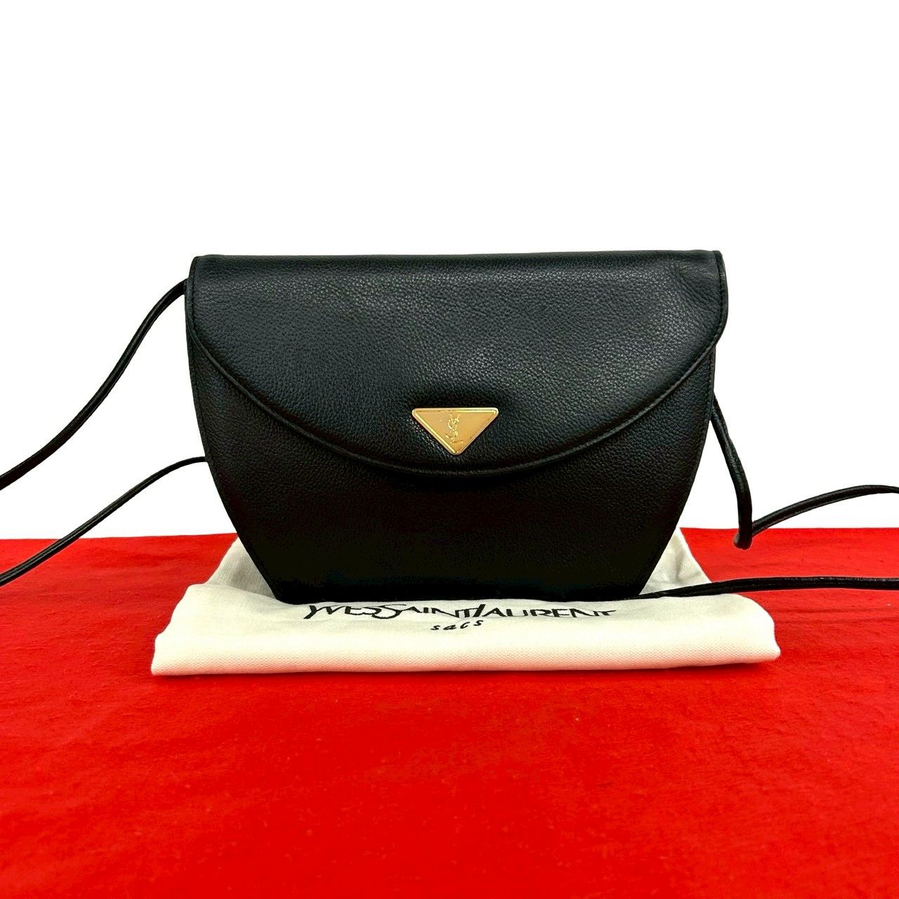 Saint Laurent Vintage YSL Logo Leather Mini Shoulder Bag Black