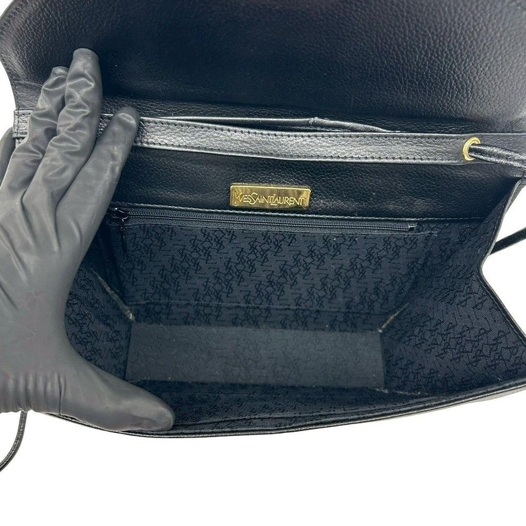 Saint Laurent Vintage YSL Logo Leather Mini Shoulder Bag Black — view 9