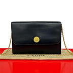 Celine Vintage Medallion Circle Globe Logo Leather Shoulder Bag Black