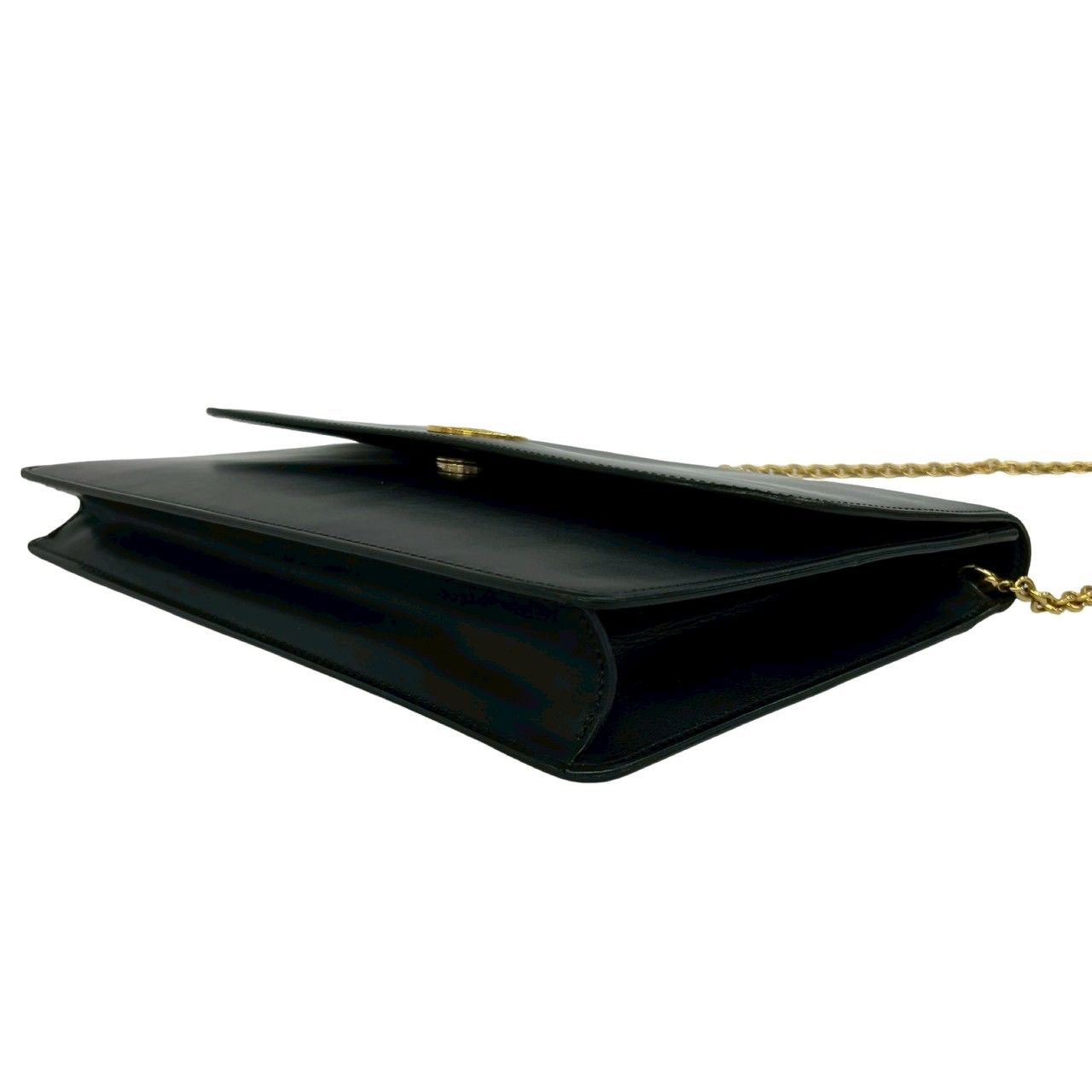 Celine Vintage Medallion Circle Globe Logo Leather Shoulder Bag Black — view 8