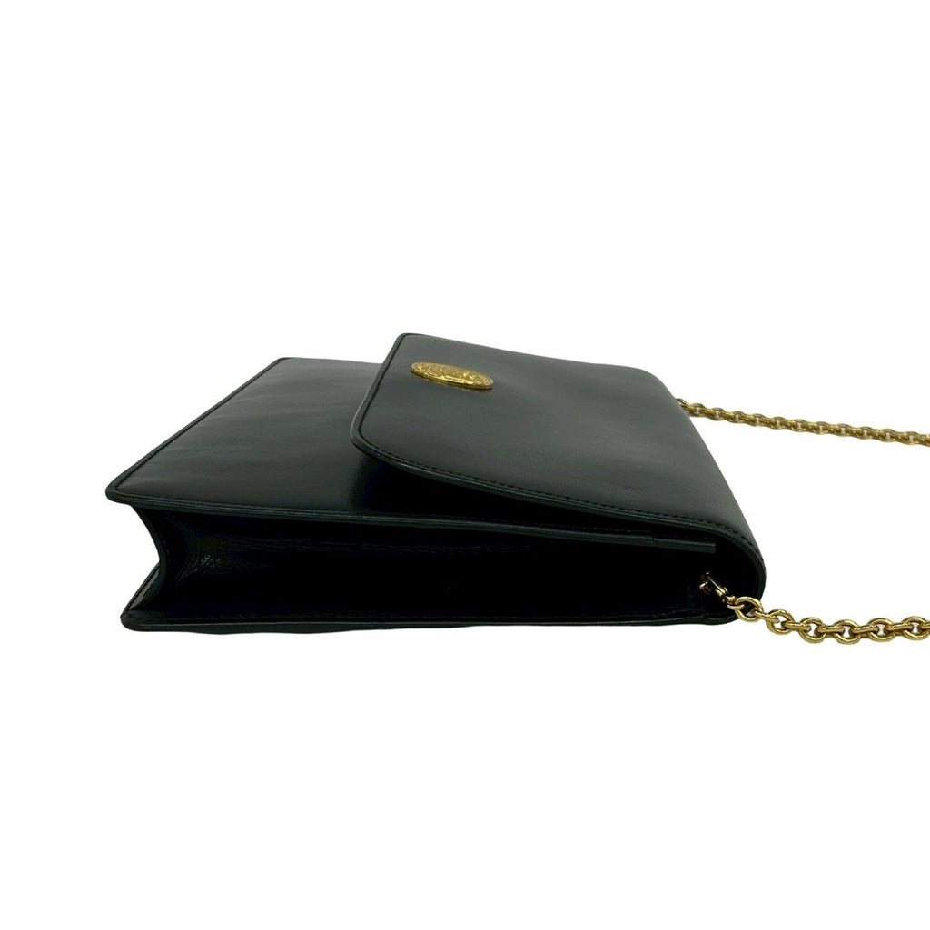 Celine Vintage Medallion Circle Globe Logo Leather Shoulder Bag Black — view 6