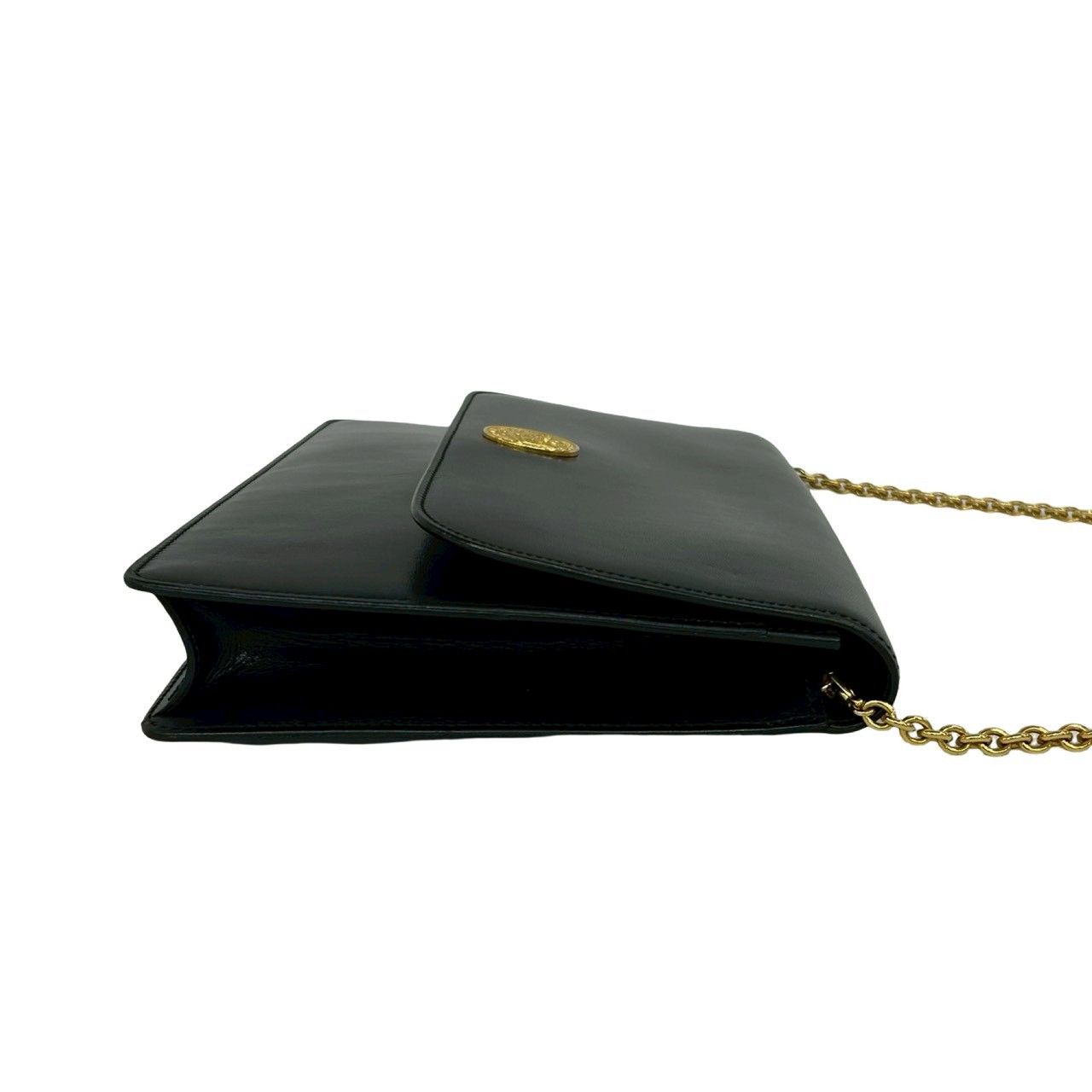 Celine Vintage Medallion Circle Globe Logo Leather Shoulder Bag Black — view 6