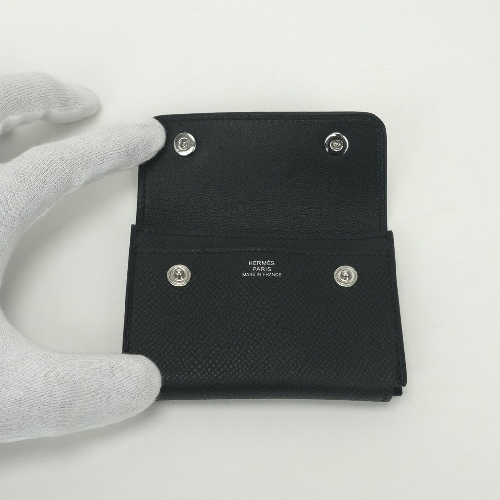 Hermes Nap Herme Snap Card Case Epsom Noir Black Silver Veau — view 8