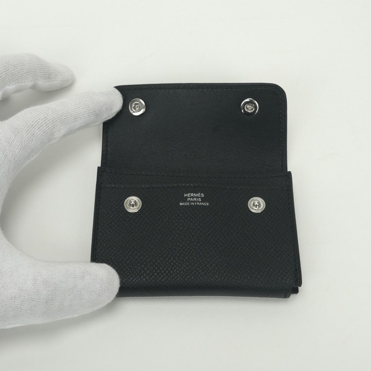 Hermes Nap Herme Snap Card Case Epsom Noir Black Silver Veau — view 8