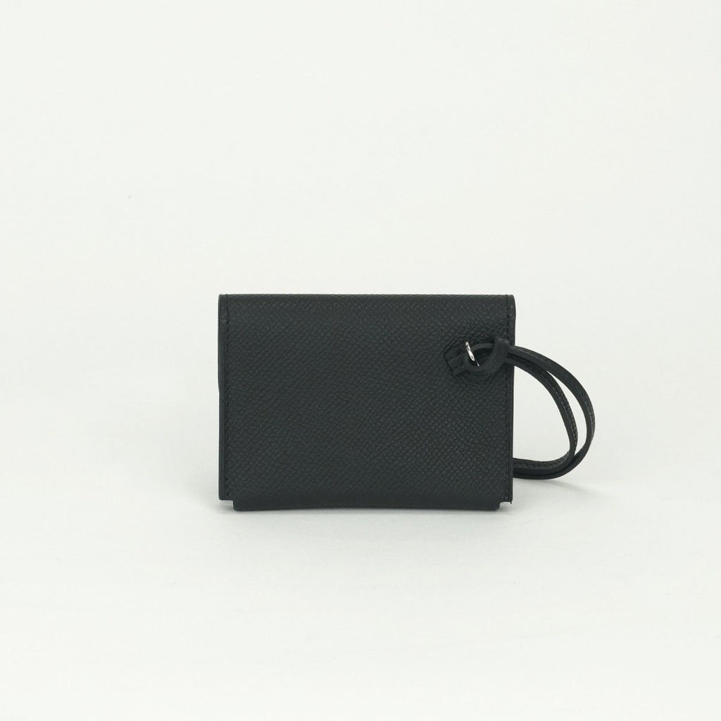 Hermes Nap Herme Snap Card Case Epsom Noir Black Silver Veau — view 2