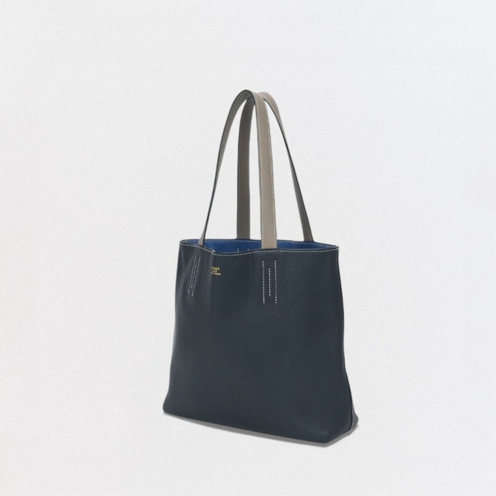 Hermes Double Sens 28 Tote Swift Etoupe Noir Azur Gray Black Blue — view 2