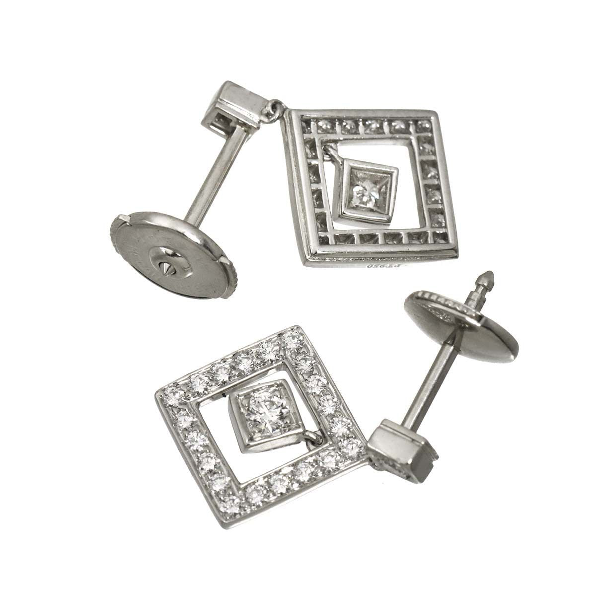 Tiffany & Co Open Square Diamond Earrings Pt Platinum Pierced — view 3