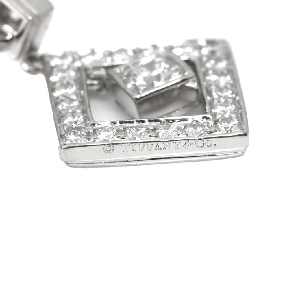 Tiffany & Co Open Square Diamond Earrings Pt Platinum Pierced — view 5