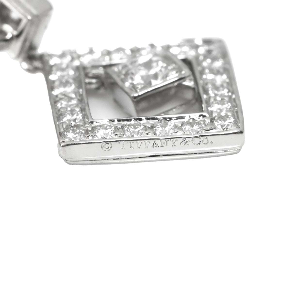 Tiffany & Co Open Square Diamond Earrings Pt Platinum Pierced — view 5