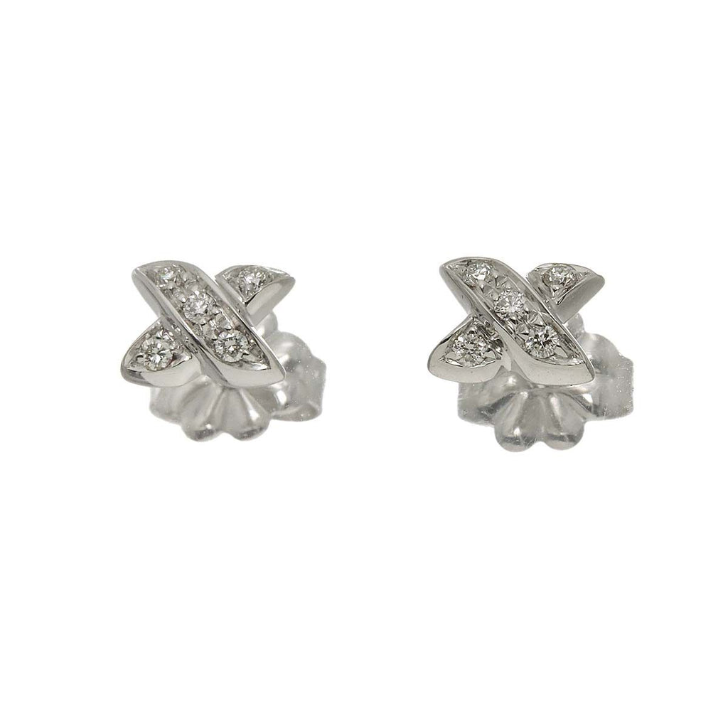 Tiffany & Co Signature Diamond Earrings 18k WG White Gold 750 Pierced — view 2