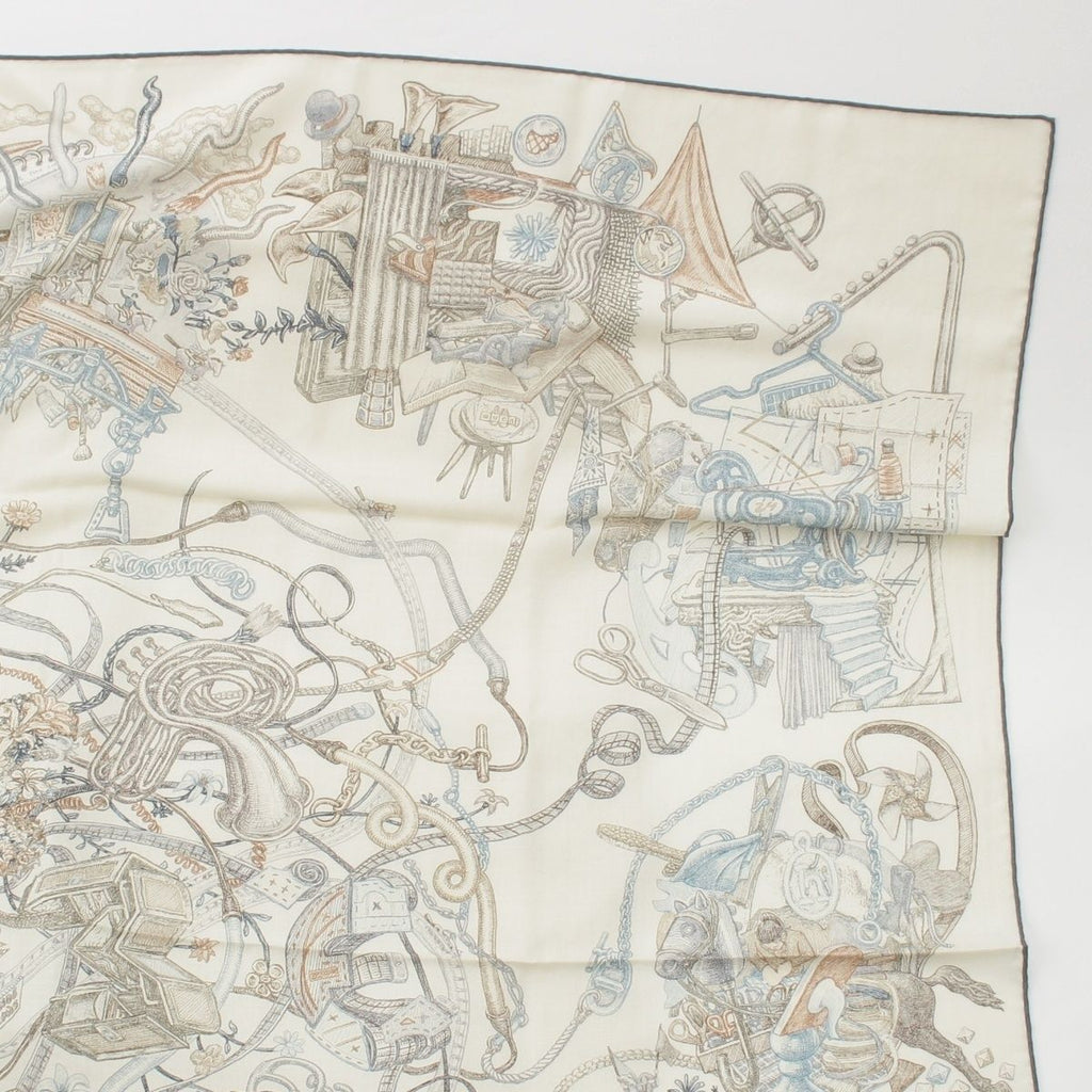 Hermes Carre Geant Cashmere Silk le Monde D'hermes World Scarf Ivory — view 3