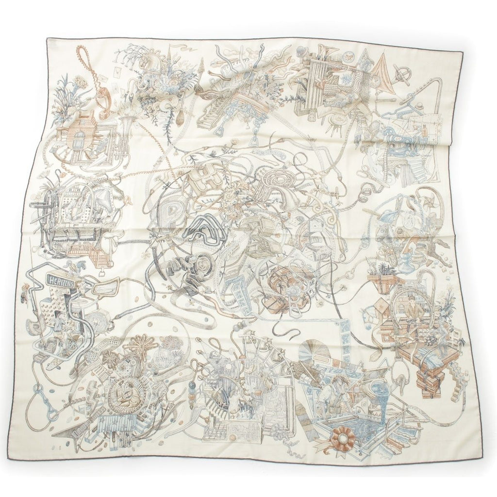 Hermes Carre Geant Cashmere Silk le Monde D'hermes World Scarf Ivory