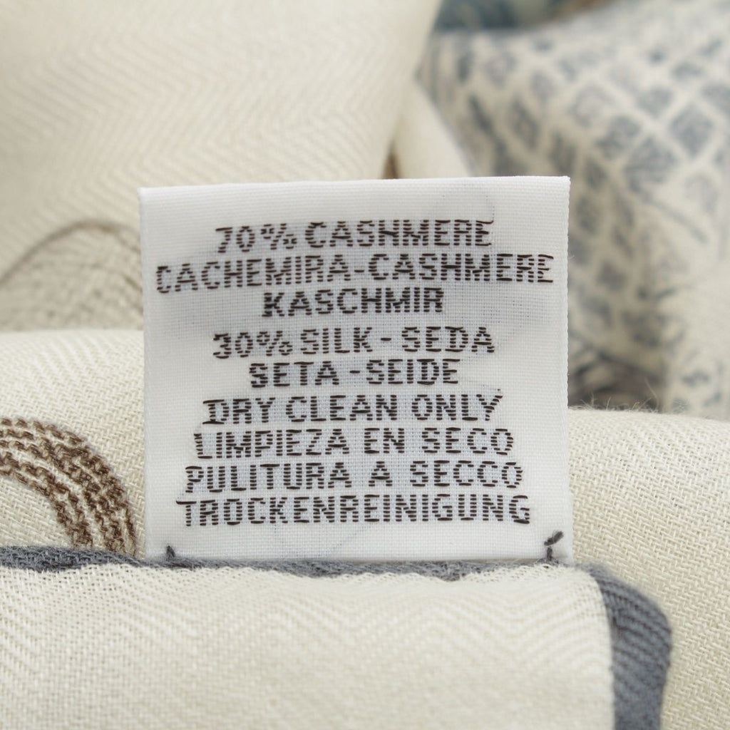 Hermes Carre Geant Cashmere Silk le Monde D'hermes World Scarf Ivory — view 8