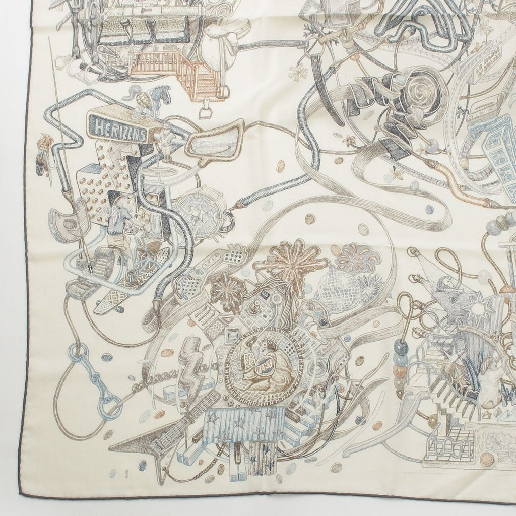Hermes Carre Geant Cashmere Silk le Monde D'hermes World Scarf Ivory — view 4