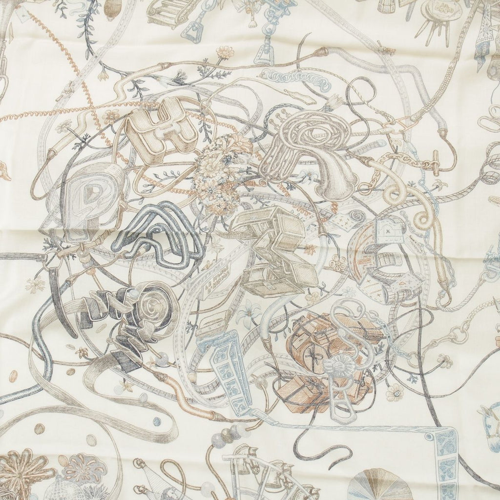 Hermes Carre Geant Cashmere Silk le Monde D'hermes World Scarf Ivory — view 6