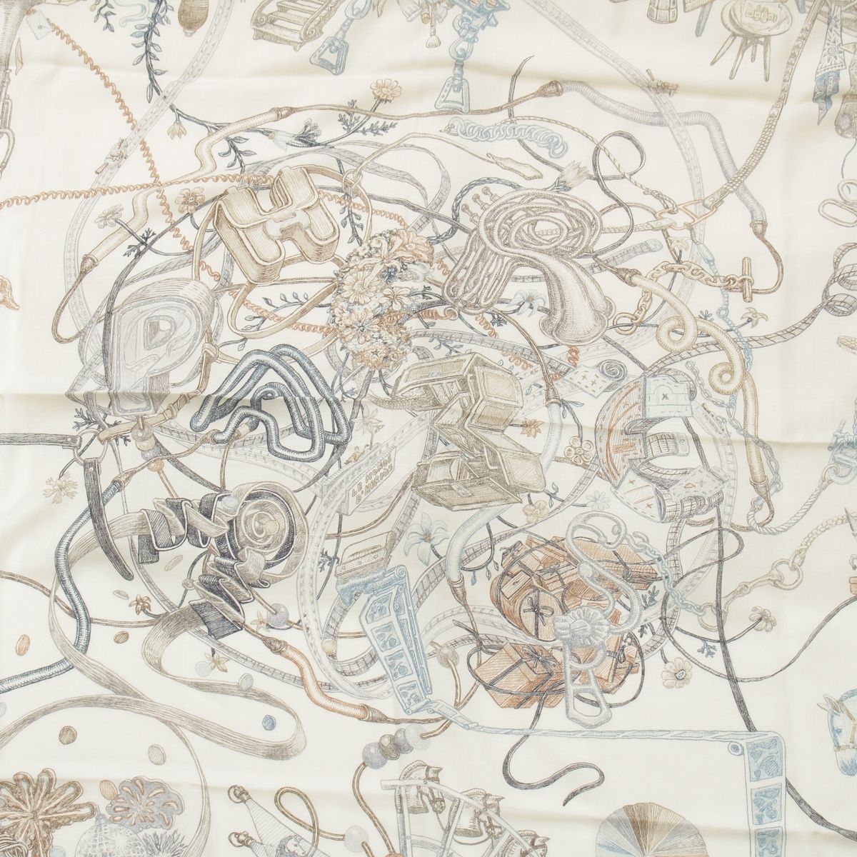 Hermes Carre Geant Cashmere Silk le Monde D'hermes World Scarf Ivory — view 6