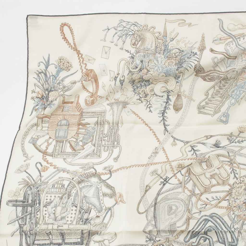 Hermes Carre Geant Cashmere Silk le Monde D'hermes World Scarf Ivory — view 2