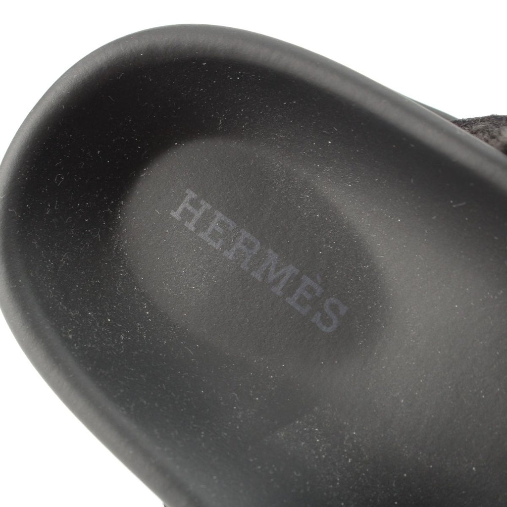 Hermes Go Vo Vellore Shearling Sandals Black — view 7