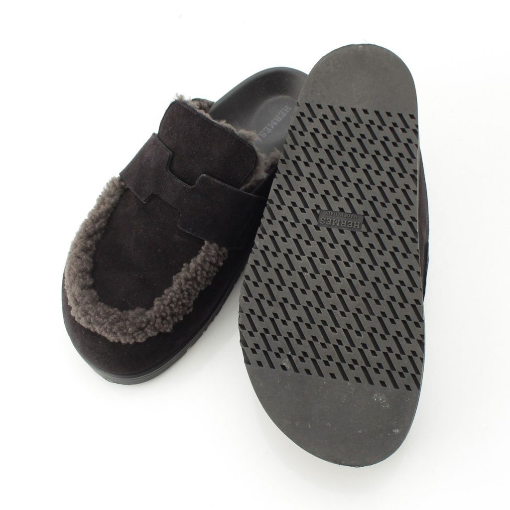 Hermes Go Vo Vellore Shearling Sandals Black — view 5