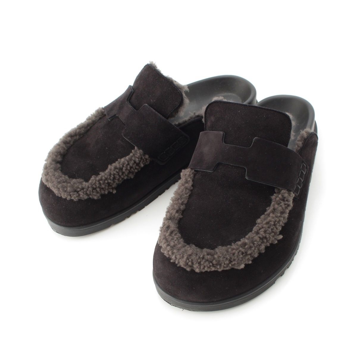 Hermes Go Vo Vellore Shearling Sandals Black
