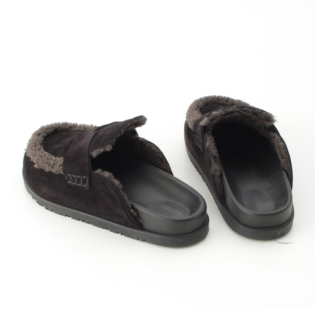 Hermes Go Vo Vellore Shearling Sandals Black — view 4